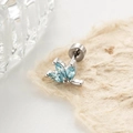 Pendiente de hoja plateada con tres gemas marquesa azules y cierre de rosca seguro - Azul Mar Claro (Una pieza) (A857-3#)