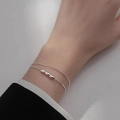 Minimalist double-layer silver bracelet featuring three polished oval beads for women - Silver Double Layer Three Bead Accent (MY35959)