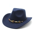 Detail of dark navy blue felt cowboy hat featuring bohemian beaded ethnic hatband - M (56-58cm) / Navy Blue