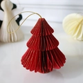 Red honeycomb paper Christmas tree ornament with elegant gold edges and hanging string - Burgundy Small Christmas Tree Height 10cm