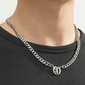 Silver Cuban link chain necklace featuring a polished letter U pendant for street style - Silver Letter O
