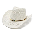 Chapeau de cow-boy blanc au crochet avec perles colorées pour plage et vacances - M (56-58cm) / Blanc