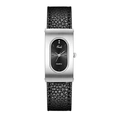 Orologio vintage da donna con cassa rettangolare in argento e cinturino in pelle - Pelle Nera Cassa Argentata