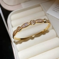 Macro detail of gold plated zircon bangle with intricate pave setting in a gift box - Interlocking Circle And Olive Style (2#)