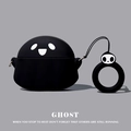 Detail of black silicone ghost case for AirPods with skull lanyard and metal ring hook - Black Ghost + Hanging Ring / AirPods 1/2 Gen