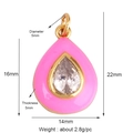 Pink enamel teardrop pendant with gold edge and clear gemstone, size 14mm by 22mm - Waterdrop Pink