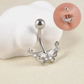 Silver butterfly belly button ring with white zircon stones and stainless steel bar - 1.6*10mm / Micro Cut Zircon Butterfly (J)