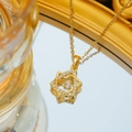 Elegant gold titanium steel necklace with a sparkling double-layered hexagram star pendant - Gold