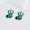 Green enamel Christmas stocking charms with golden snowflake pattern for DIY jewelry - No.109 Green Stocking