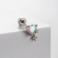 Titanium steel stud earring featuring rainbow heart opal and sparkling zircon pendants - Iridescent Heart Opal Style (A105-3#)