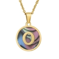 18K gold plated stainless steel necklace featuring letter O pendant with blue shell inlay - Gold O