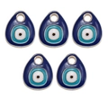 Lot de cinq pendentifs œil maléfique dorés en forme de larme avec émail bleu et blanc - Mauvais Oeil en Forme de Larme (BT671GD01)