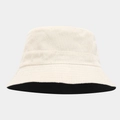 Close-up of beige corduroy bucket hat texture with soft ribs and black inner lining - Beige