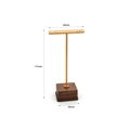 Macro shot of T-bar jewelry stand with gold metal bar and dark solid wood base dimensions - T-Shape Small Gold