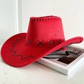 Cappello da cowboy rosso stile western con cuciture nere e cinturino sottogola regolabile - S (54-56cm) Bambini / Rosso
