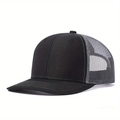 Detail of classic black and grey trucker hat with breathable mesh and curved brim - Adjustable / Black + Grey Mesh