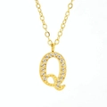 Polished gold titanium steel necklace with a crystal-encrusted letter Q pendant - Letter Q / Gold