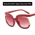 Oversized bean red sunglasses with grey to pink gradient lenses and gold accents - Bean Paste Red / Grey-Pink Gradient