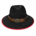 Black western cowboy hat with red brim edge and vintage bull head belt accessory - M (56-58cm) / Black (89 Series Long Ox Head Buckle Decor)