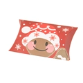 Red Christmas pillow gift box featuring gingerbread man and snowflake patterns - Gingerbread Man