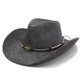 Dark grey retro western cowboy hat with wide brim and leather style braided band - M (56-58cm) / Dark Gray