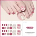 Detail of waterproof self-adhesive toenail stickers with glitter and floral patterns - Pink White Floral Sequins Rhinestone Style (J23-09) / 10.8*5.8cm