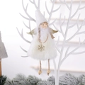 White plush Christmas angel ornament with gold wings and knit hat for festive tree decor - Snowflake Style / White