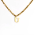 18K gold plated stainless steel letter U pendant necklace with elegant Cuban chain link - Letter U / Gold