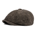 Classic newsboy cap featuring vintage brown and black herringbone wool fabric texture - Adjustable / Chevron / Khaki