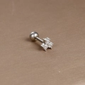 Silver stainless steel cartilage stud with three zircon stones and screw ball back - Silver White Zirconia (Clover Shape)
