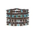 Detail view of layered wood beads and turquoise stone bracelets with metal spacers - Turquoise Pattern Metal Bead (49)