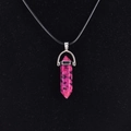 Pink and black speckled natural stone hexagonal point pendant on black cord necklace - Purple Spotted Stone