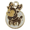 Golden reindeer enamel charm pendant for DIY Christmas bracelets and jewelry crafts - Reindeer Round Tag 21x15mm