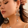 Silver ginkgo leaf tassel earrings and choker set worn by model for elegant style - 02 Silver Earrings R3182