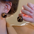 Retro square leopard print earrings with deep brown metal frame and glossy finish - Brown Square Resin (49)
