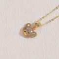 Bear head pendant necklace with purple and clear cubic zirconia in gold finish - 14K Gold Purple Zircon