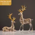 Set di sculture di cervo in resina nordica con foglie d'oro per decorazione di mobili - Set da 2 Pezzi (In Piedi e Seduto) / Foglia Oro Trasparente