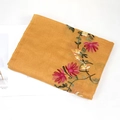 Mustard yellow cotton linen scarf with colorful floral embroidery for women - 170x90cm / Turmeric