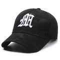 Men's black camo baseball cap with 3D gothic embroidery and breathable summer mesh back - Black With White Embroidery