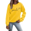 Fashionable bright yellow sweatshirt with crew neck and black Smile letter print - S / Yellow