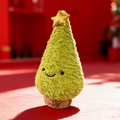 Plush Christmas tree toy in soft green with a golden star and a cute smiling face - 30cm / Christmas Tree with Golden Star