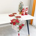 Christmas table runner with red poinsettia flowers, Joy text and red tassel - Style Q (180x33cm)