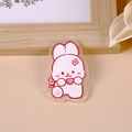 Cute white acrylic bunny brooch with pink heart and red flower in cream style - Creamy Heart Rabbit