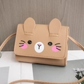 Beige mini cartoon animal crossbody bag made of PU leather with cute ears and strap - Khaki