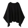 Poncho de punto negro para mujer con textura de lana suave y cuello redondo relajado - S / Negro
