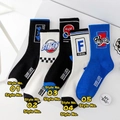Five pairs of cotton mid-calf sports socks in black, white and royal blue street style - Unisex (35-44) / Coke Street Style Selectable