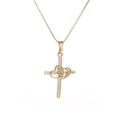 Golden necklace featuring a cross pendant with two interlocking hearts and zircons - Gold with White Zirconia