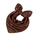 Detailed view of the dark brown satin fabric texture and glossy finish of the small square scarf - Coffee