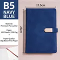 Navy blue B5 business notebook with PU leather cover and golden metal buckle - B5 (With Buckle / 100 Sheets) / Navy Blue