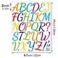 Detailed size guide showing 2-inch waterproof vinyl alphabet stickers and sheet dimensions - 2 Inch Handwritten Alphabet - Multicolor